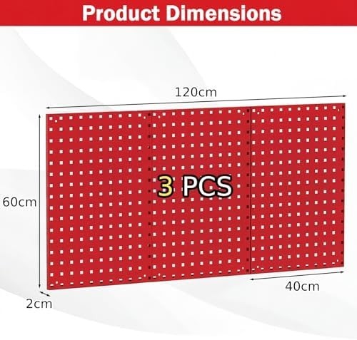 Wall-Mount Pegboard Kit 3PCS 120x60cm Alloy Steel w/ 28 Hooks & Racks