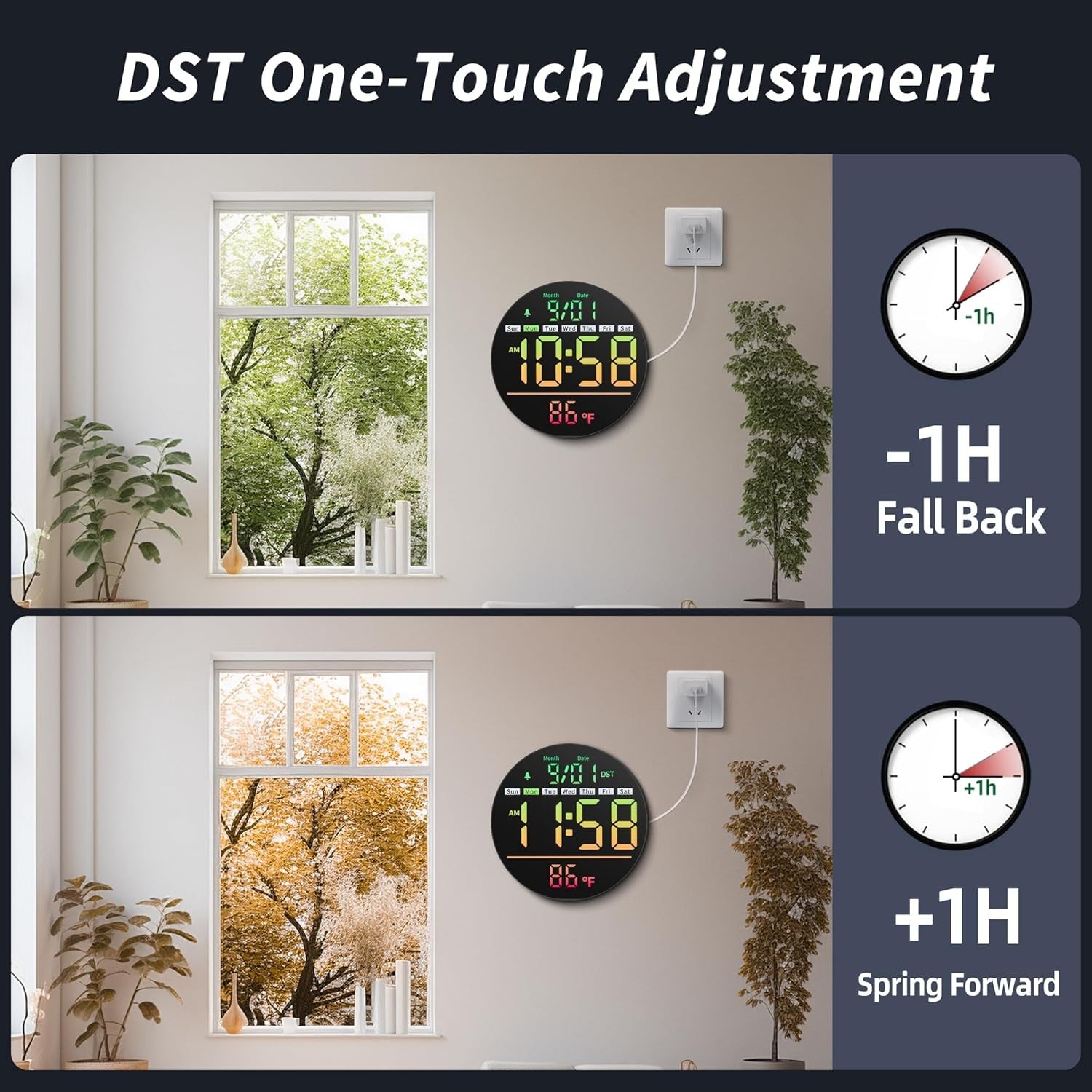 Round LED Digital Wall Clock RGB Display Temp Date Timer Alarm Remote Control