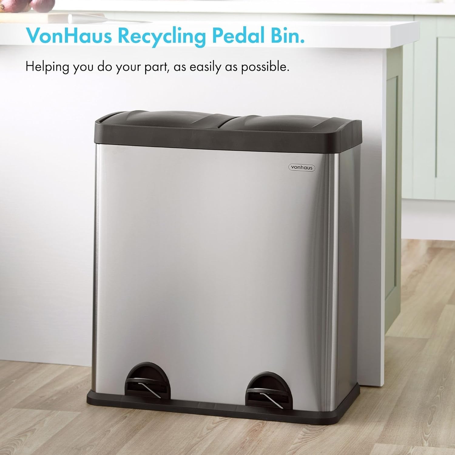 60L Dual Compartment Kitchen Bin | Touch-Free Recycling Waste Bin