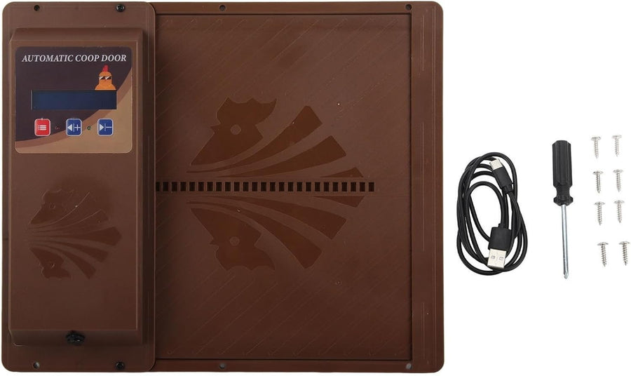 Automatic Chicken Coop Door USB Timer LCD Horizontal Opener Brown