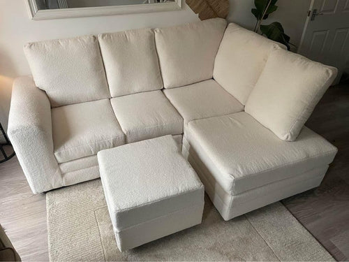 Cream L Shape 4 Seater Sofa with Right Hand Footstool – Plush High Back Couch