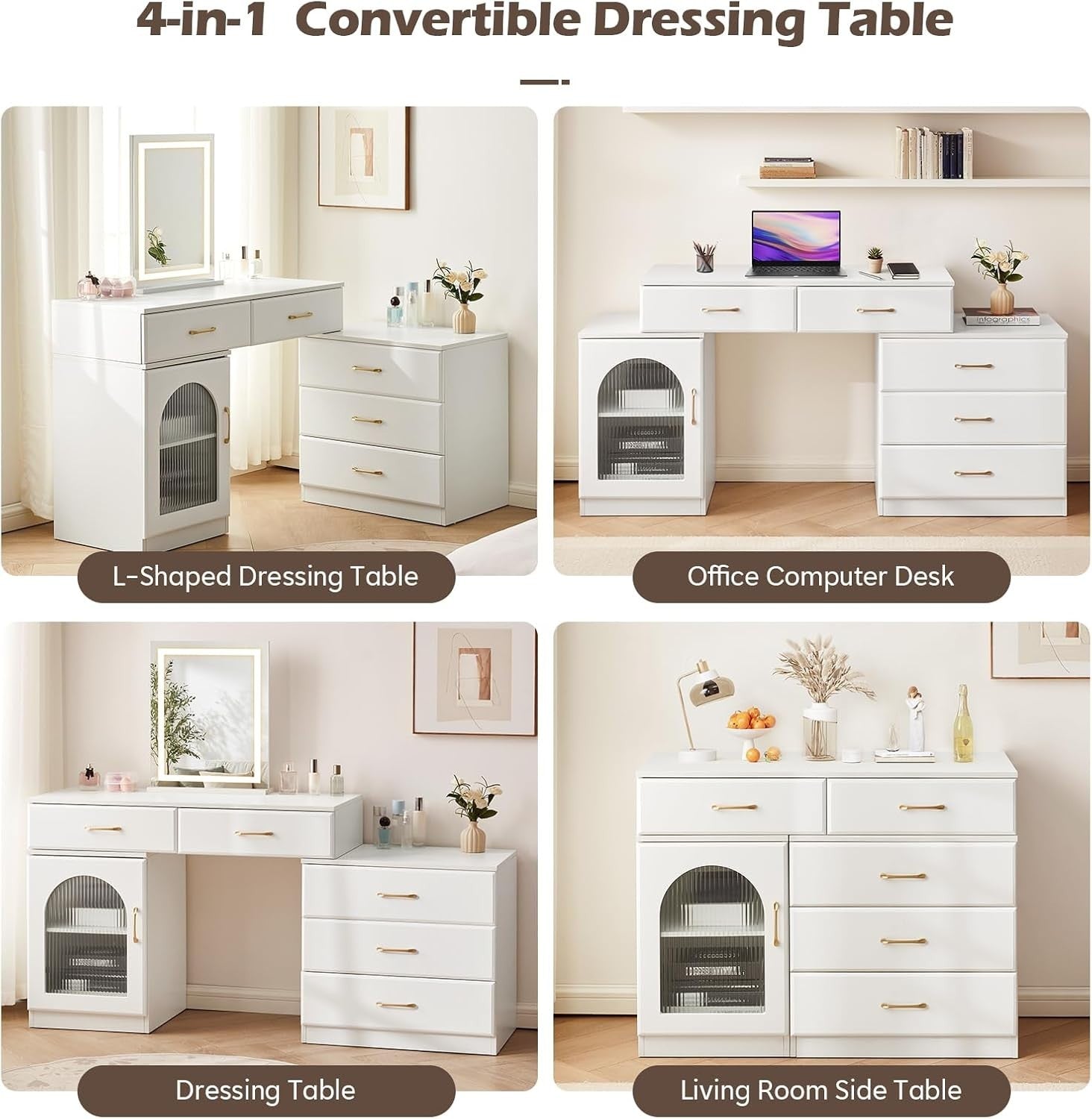Modern LED Vanity Dressing Table Desk Makeup Dresser 5 Drawer Cabinet Storage
