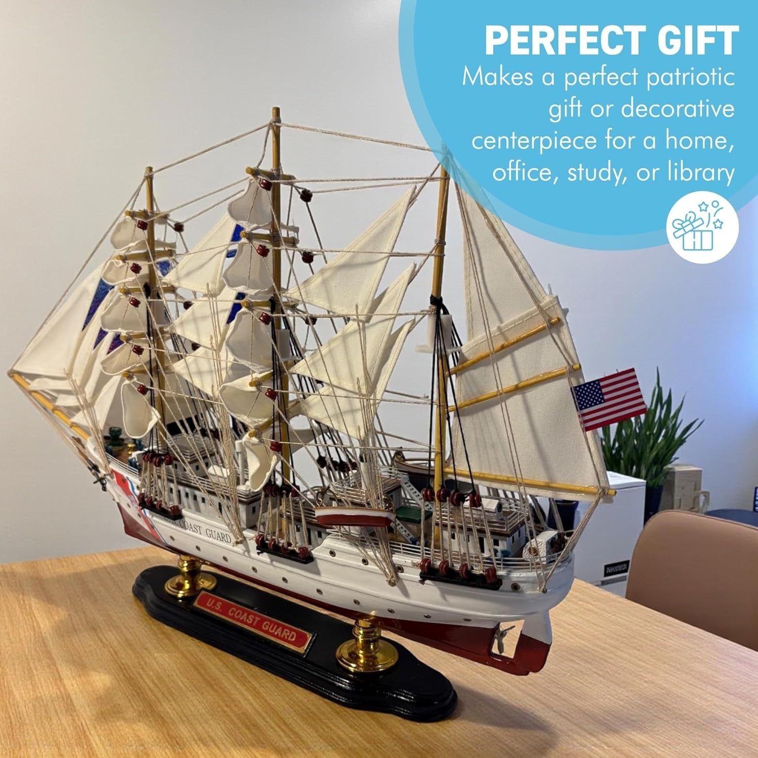 Wooden Coast Guard Cutter Ship Model 51cm Nautical Display Replica Ornament
