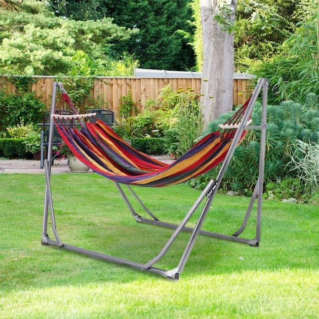Multicolor Hammock with Foldable Stand | 1 Person 150kg Capacity | Portable 2.85