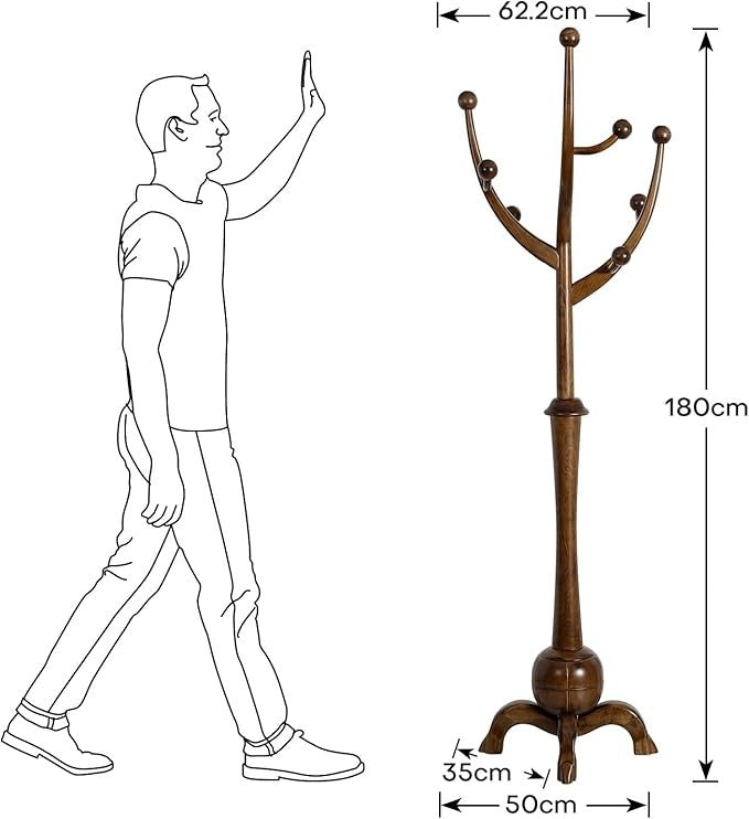 Solid Wood Coat Rack Stand 180cm Tree Design Hall Stand Walnut Finish