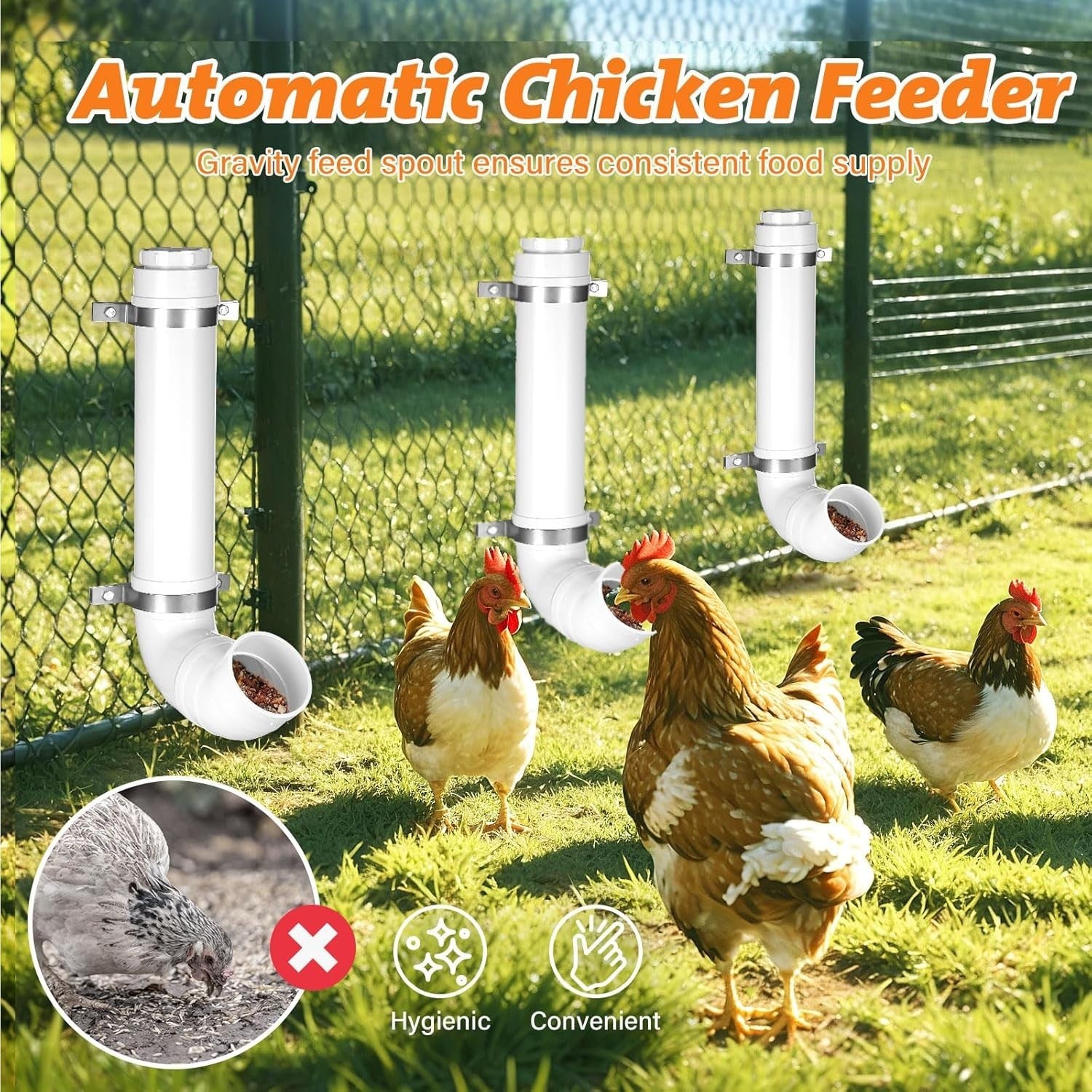 3 Pack Automatic Chicken Feeder PVC No Waste Wall Mount