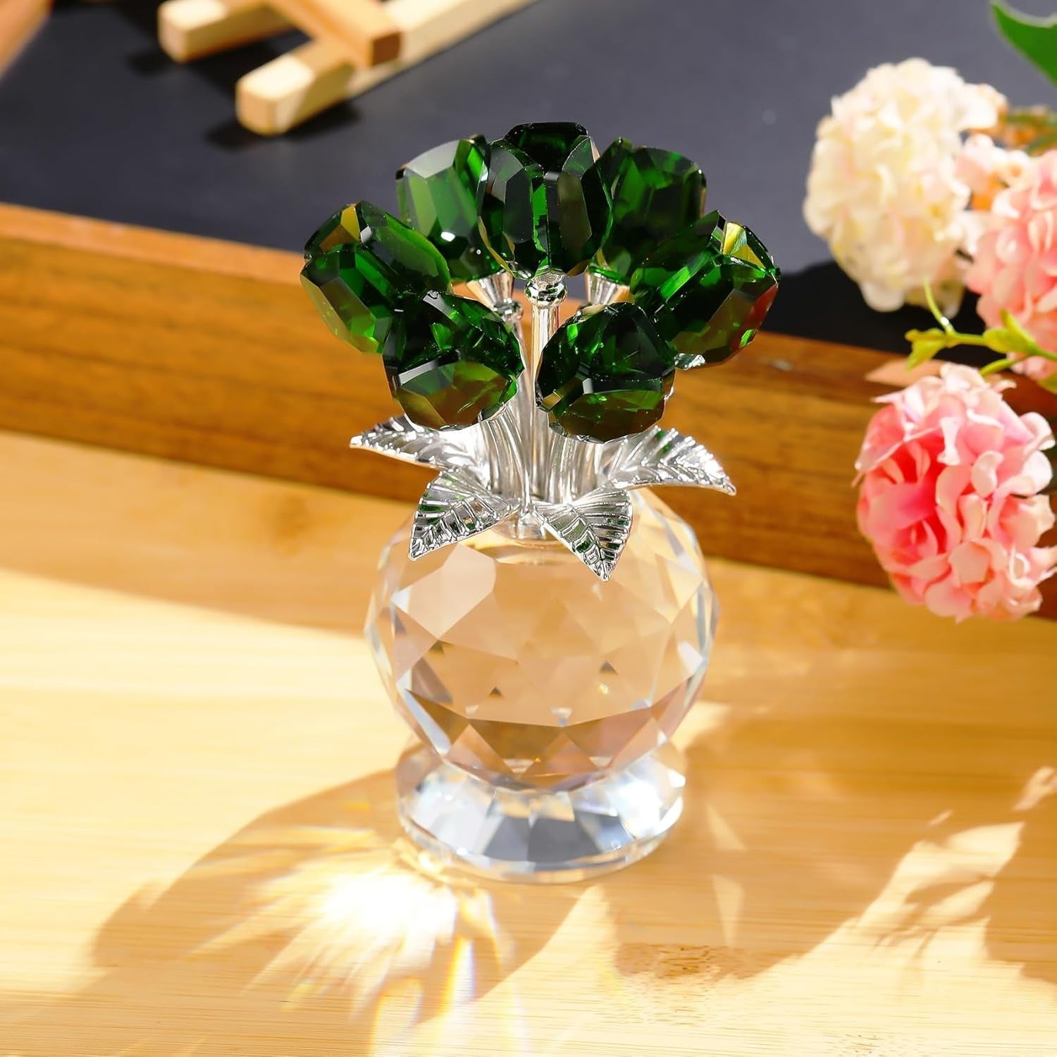 Emerald Crystal Tulip Bouquet Ornament – Luxury Glass Flower Gift