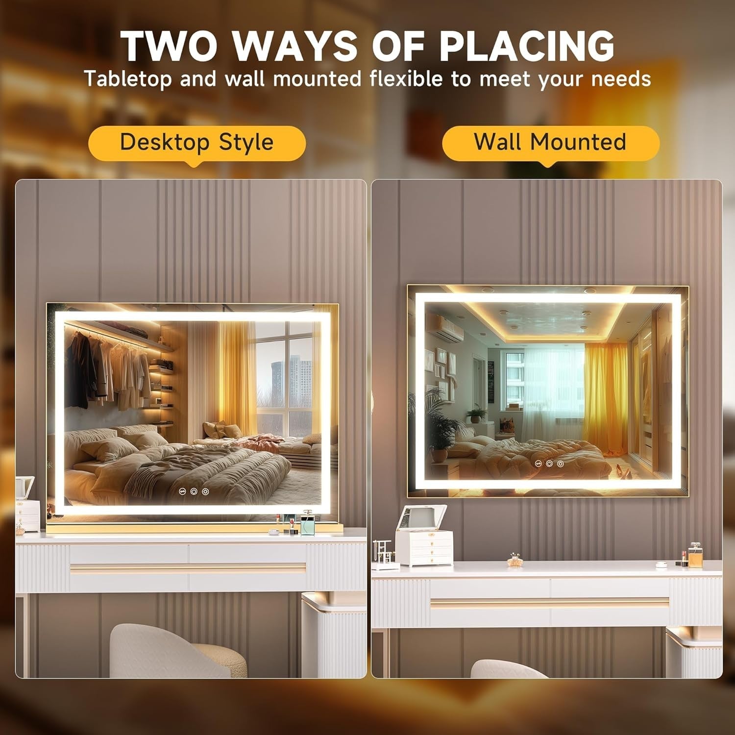 Lighted Makeup Mirror 70x50cm LED Touch Control Dimmable Vanity Lamp