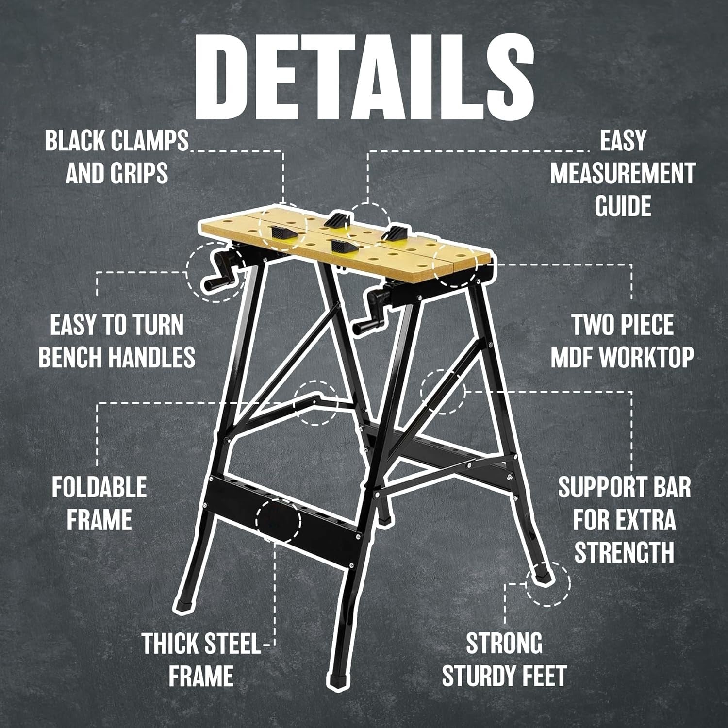 Foldable Workbench Portable Sawing Drilling Table Heavy Duty Steel MDF Top