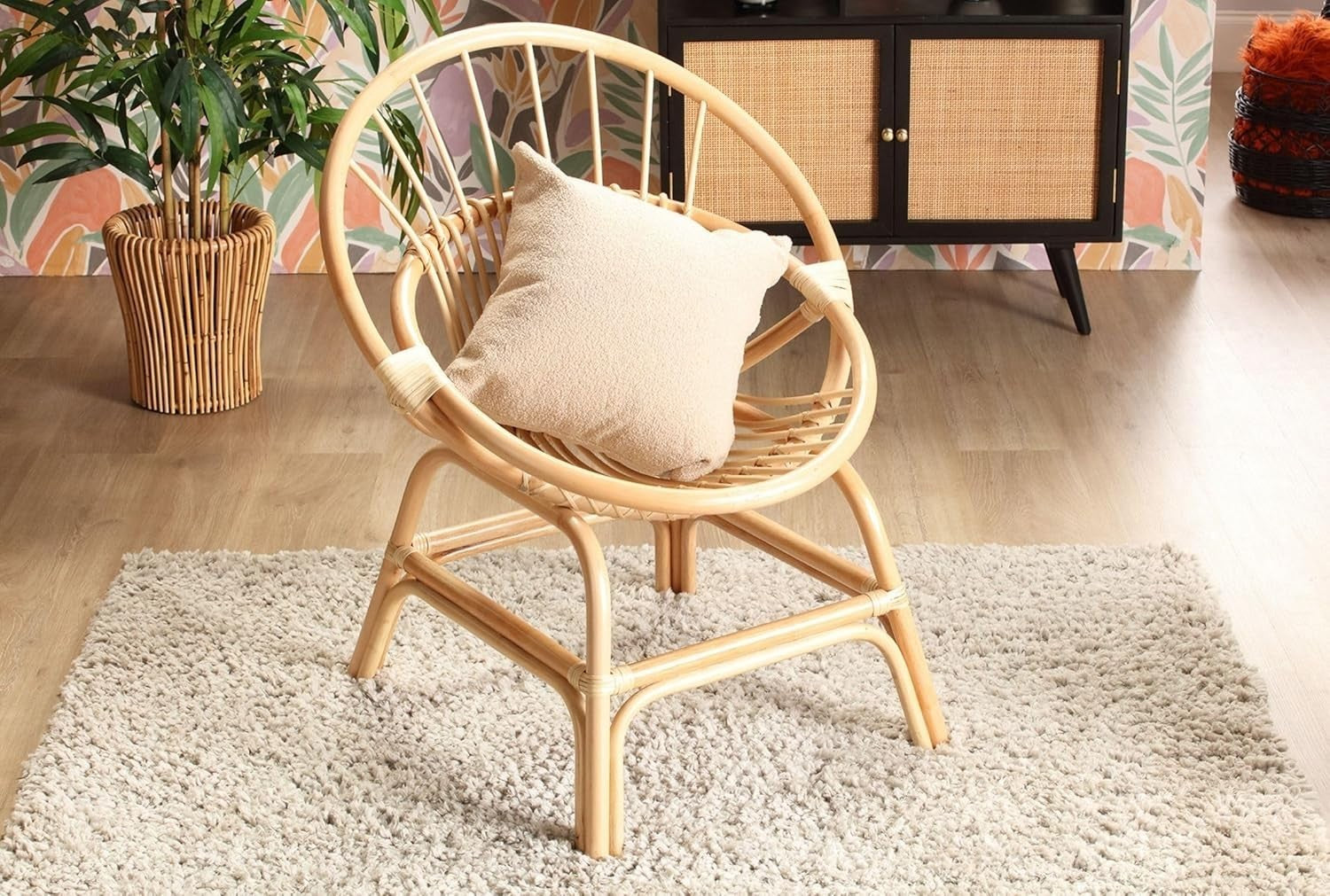 Rattan Wicker Moon Chair Indoor Cane Lounge Armchair Bedroom Living Room