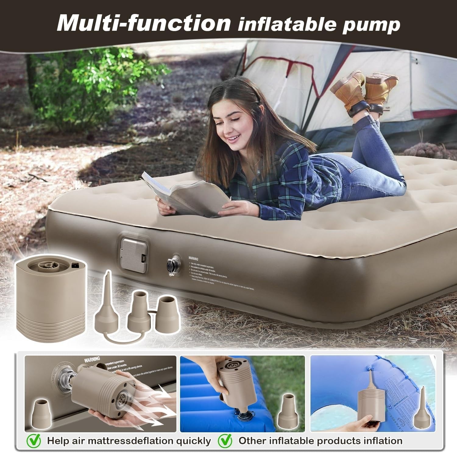 Double Air Bed with Built-In Pump – Self Inflating, Portable, Camping & Home