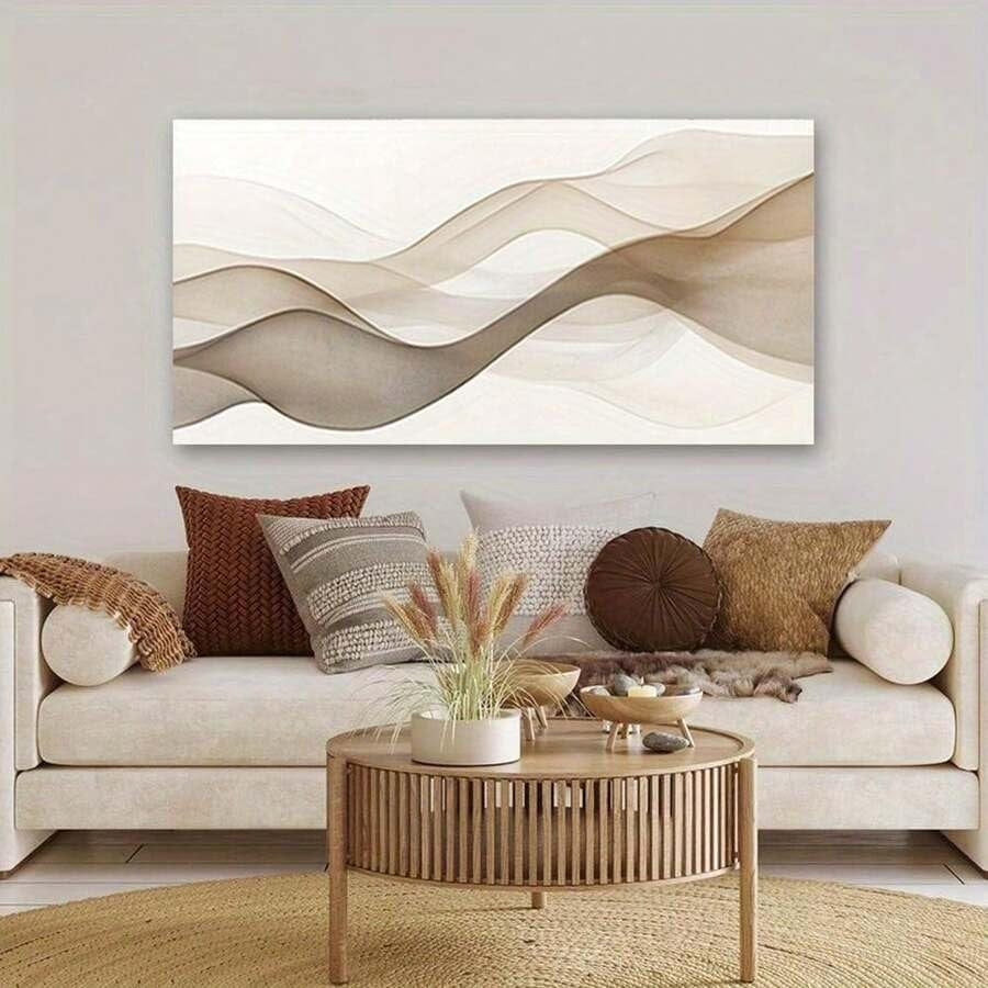 Large Abstract Forest Canvas Wall Art 70x140cm Beige