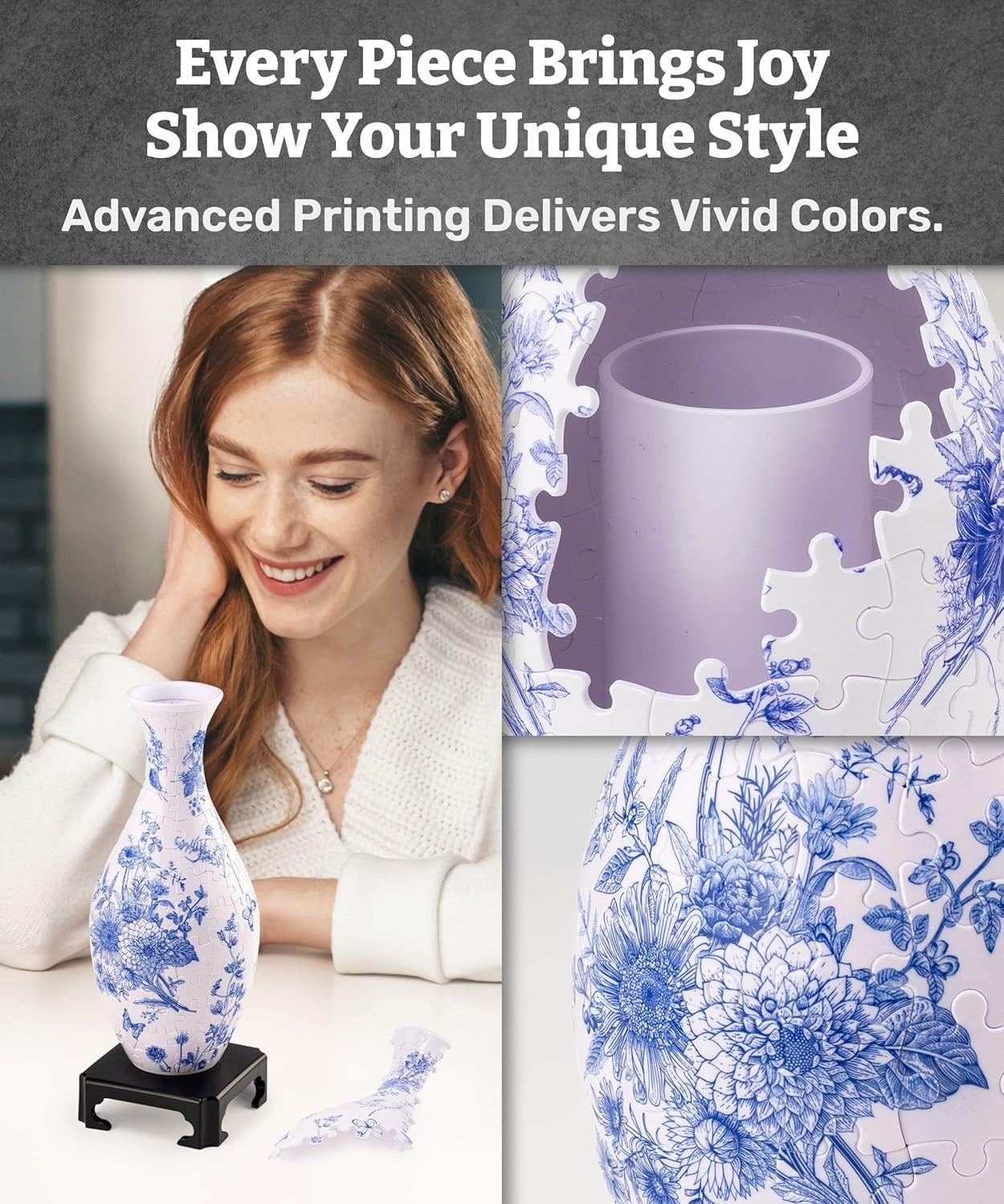 3D Puzzle Flower Vase 160 Piece Blue White Floral Decorative Home Gift