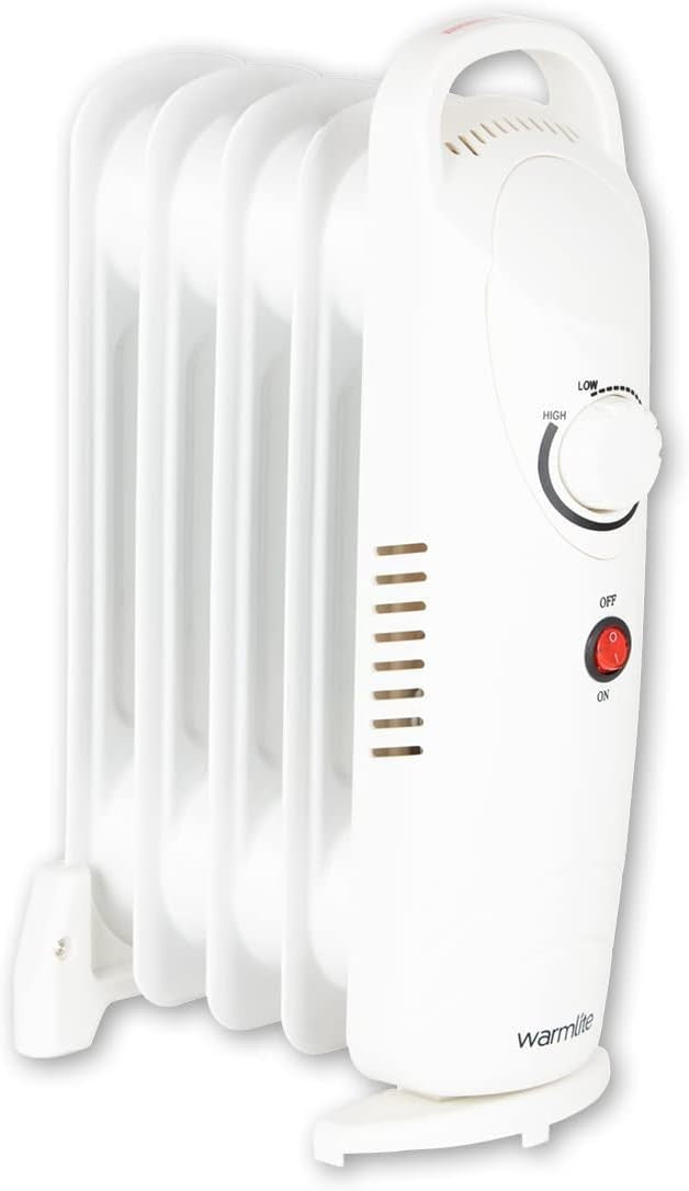 Compact Oil Filled Radiator Heater 650W 5 Fin Adjustable Thermostat