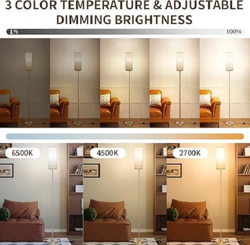 Dimmable Floor Lamp Remote Control Tall Reading Light Linen Shade
