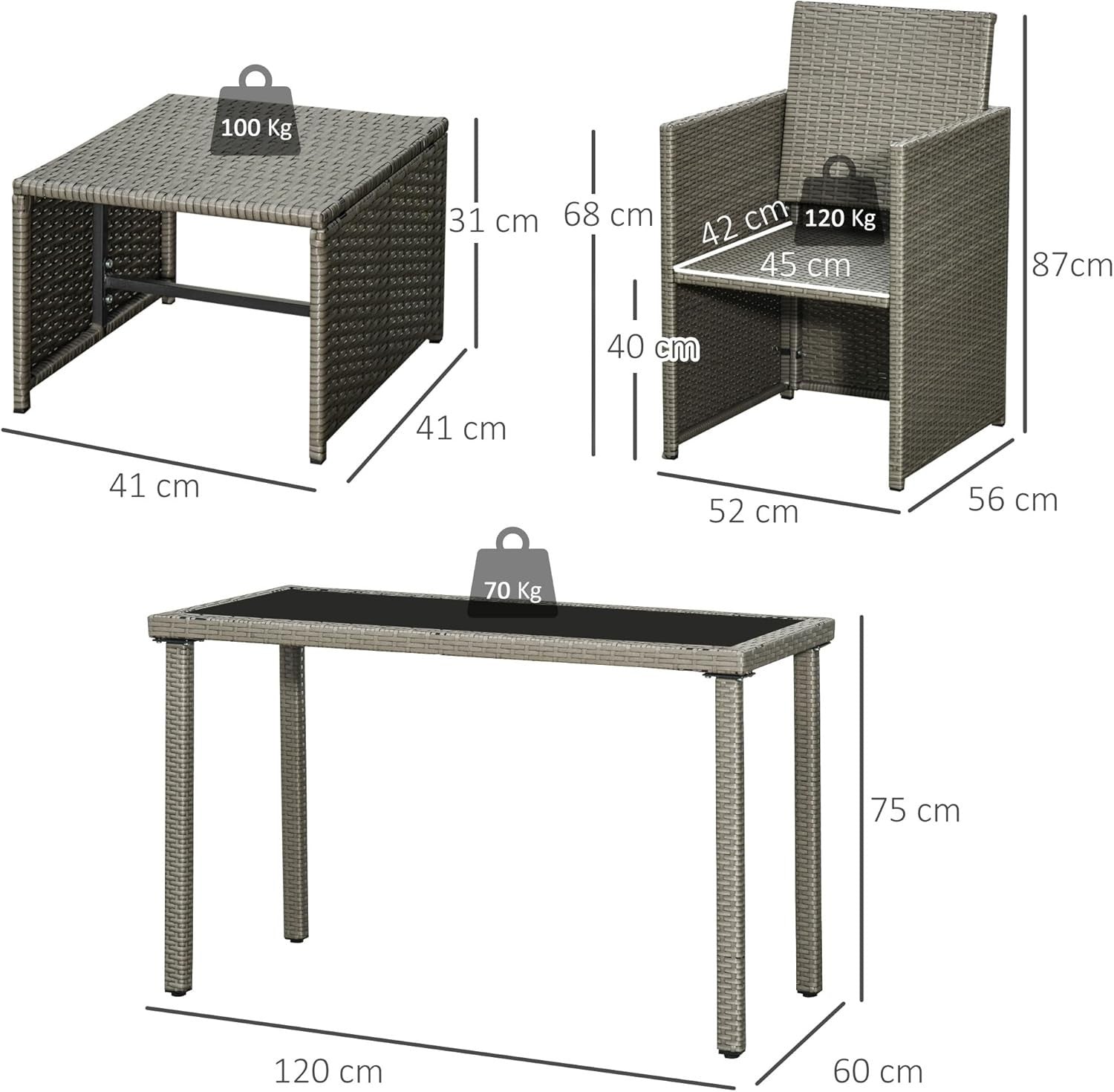 Compact 2 Seater Rattan Cube Dining Set with Cushions Outdoor Patio Table