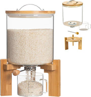 5L Glass Rice Dispenser Airtight Bamboo Stand w Cup