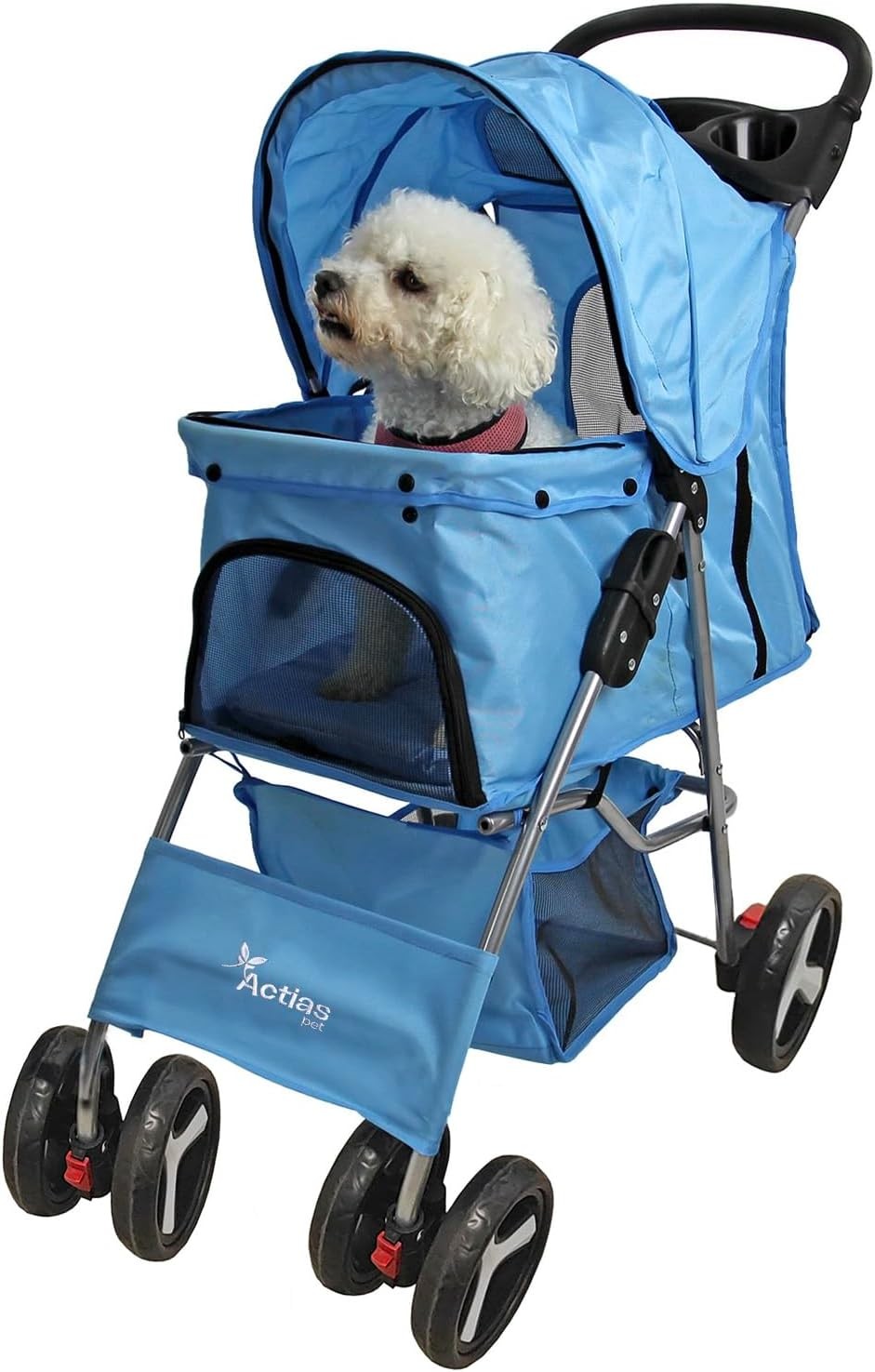 Pet Travel Stroller Dog Cat Pushchair Foldable Swivel Wheels 15kg Blue