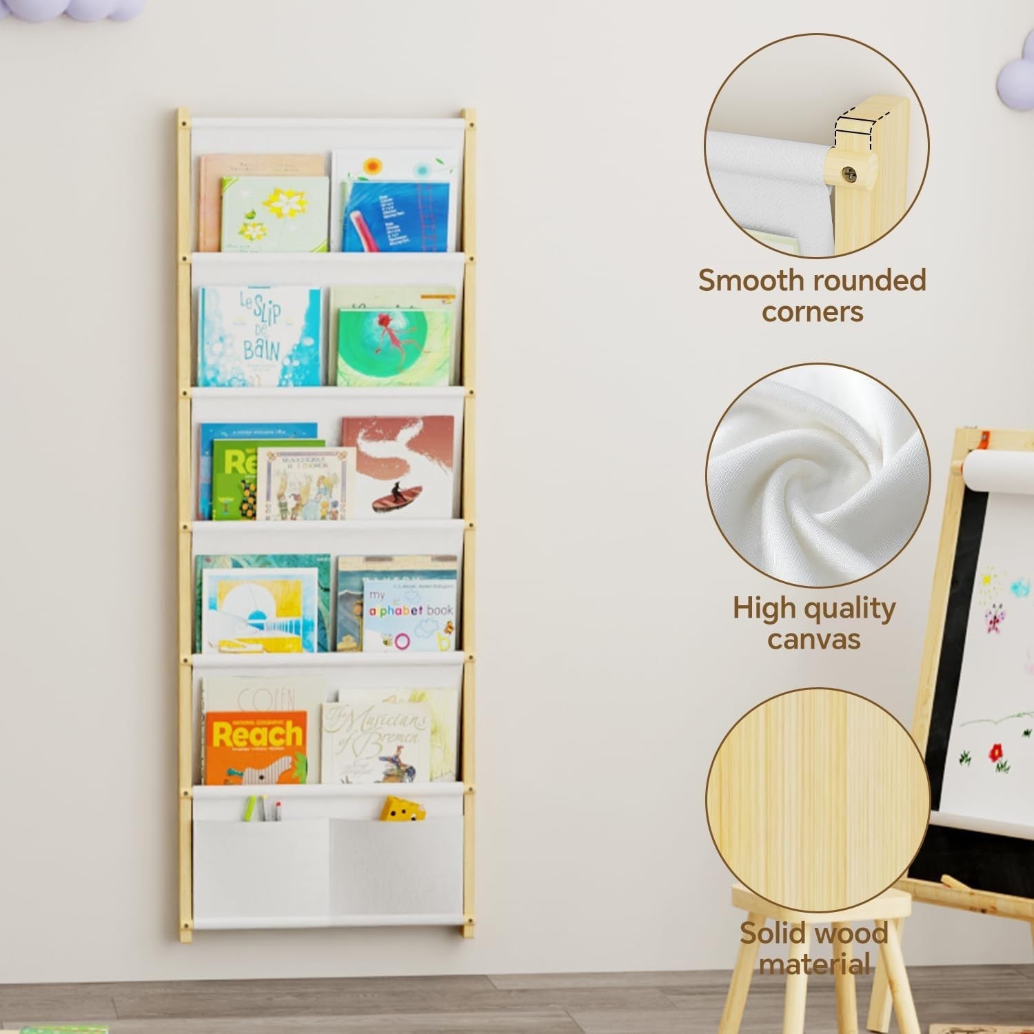 6-Tier Wall Mounted Kids Bookshelf Floating Wooden Book Shelf Organizer