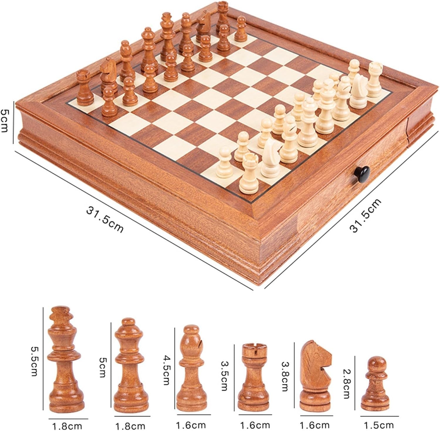 Premium Solid Wood Magnetic Chess Set with Storage Drawers & Deluxe Board
