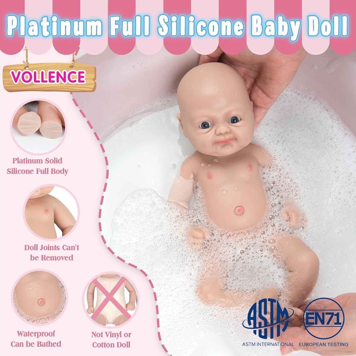12in Full Silicone Baby Doll Lifelike Newborn Weighted Real Feel
