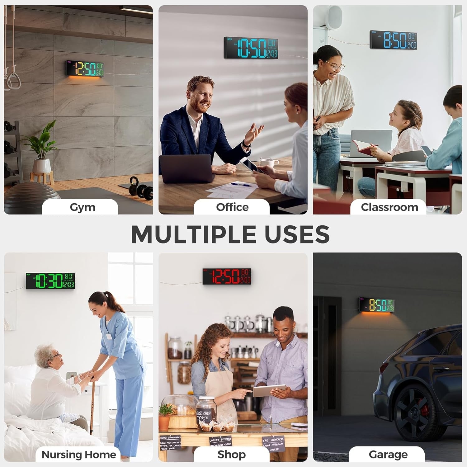 16” Large Digital Wall Clock LED Remote Control Dual Alarm Heavy Sleepers