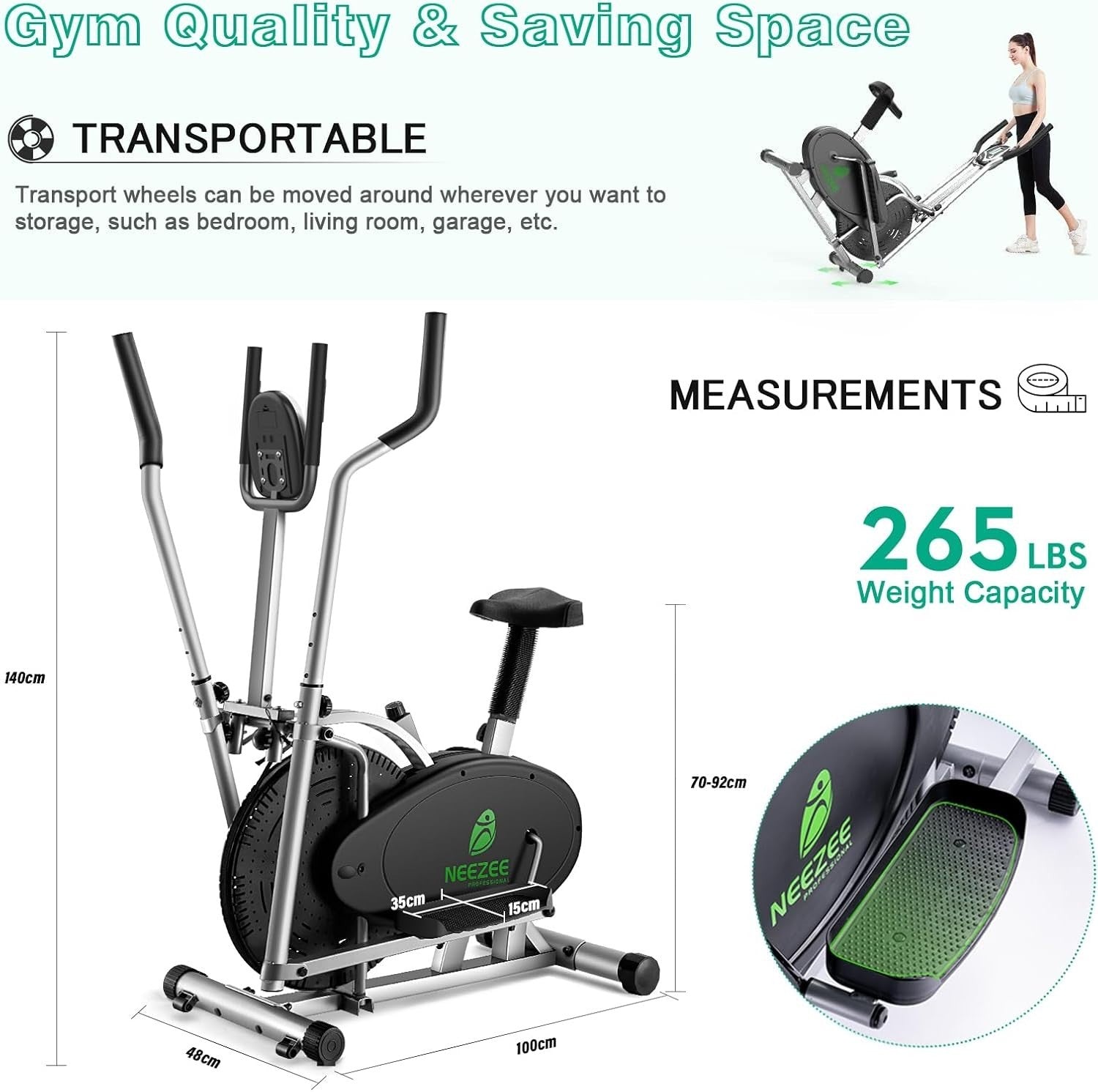 2-in-1 Home Elliptical Cross Trainer with LCD Monitor & Adjustable Resistance