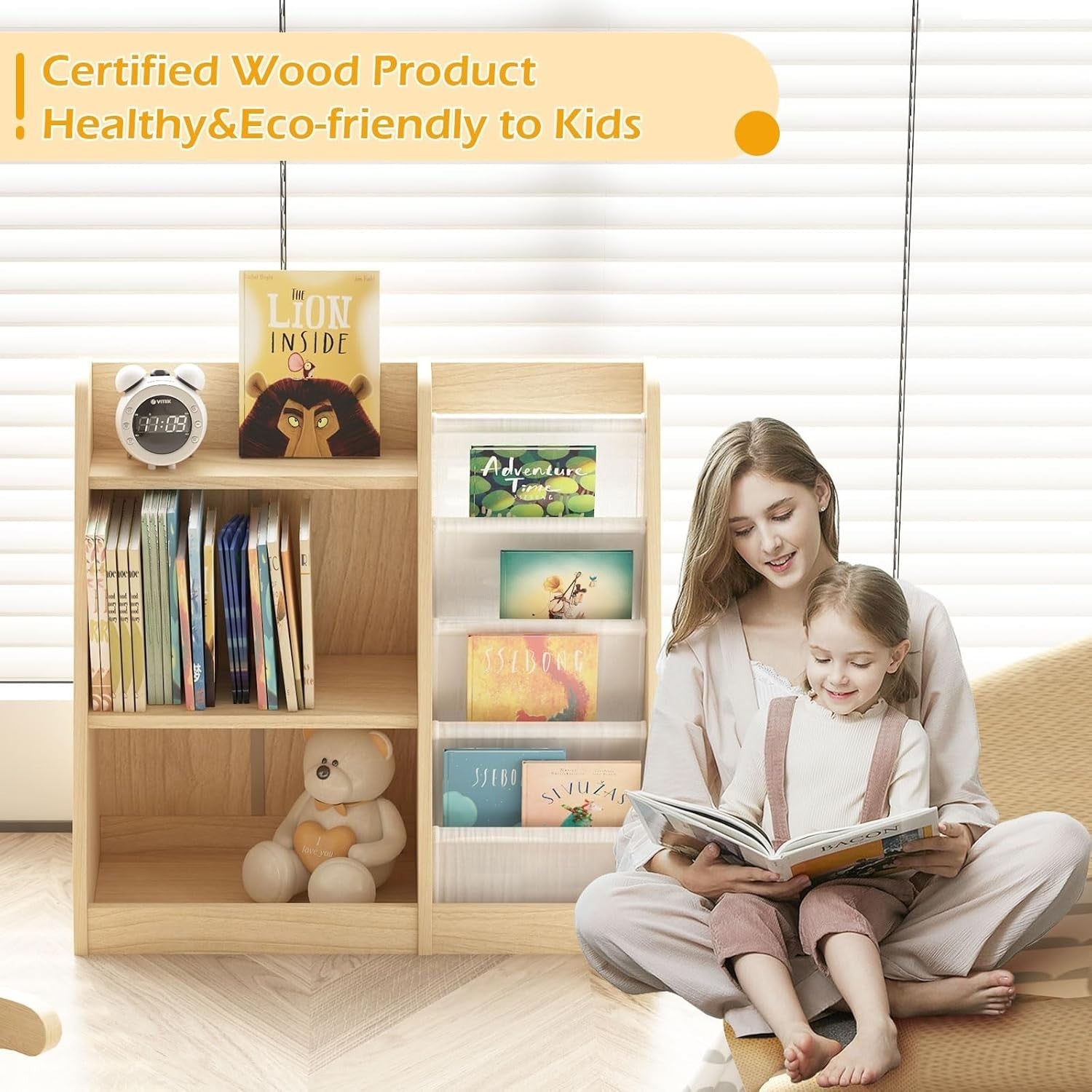 Kids Wooden Bookshelf Toy Storage Rack Montessori Organizer for Nursery Room
