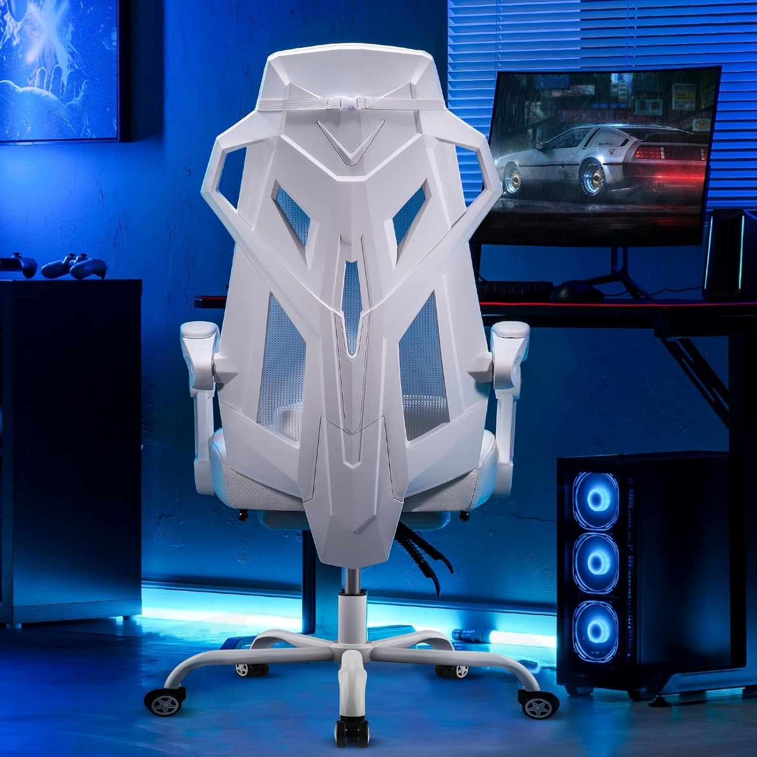 Ergonomic Mesh Gaming Chair Recliner w/ Footrest Lumbar