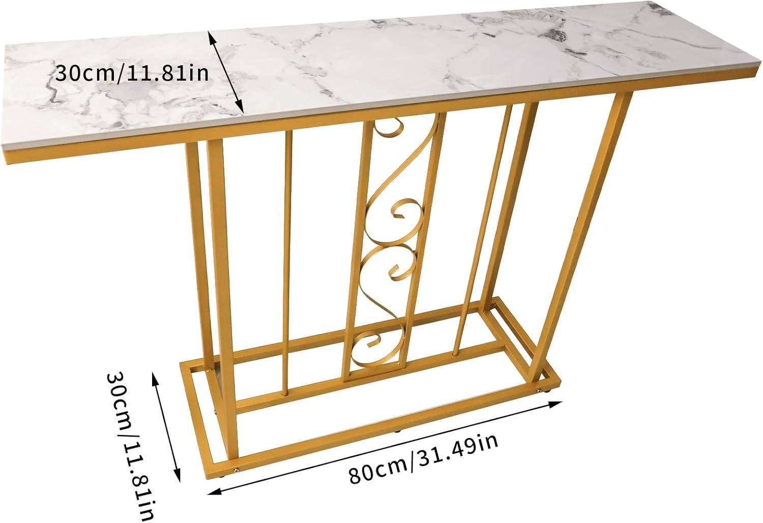 120cm Marble Effect Console Table Gold Metal Frame – Hallway Entryway Shelf