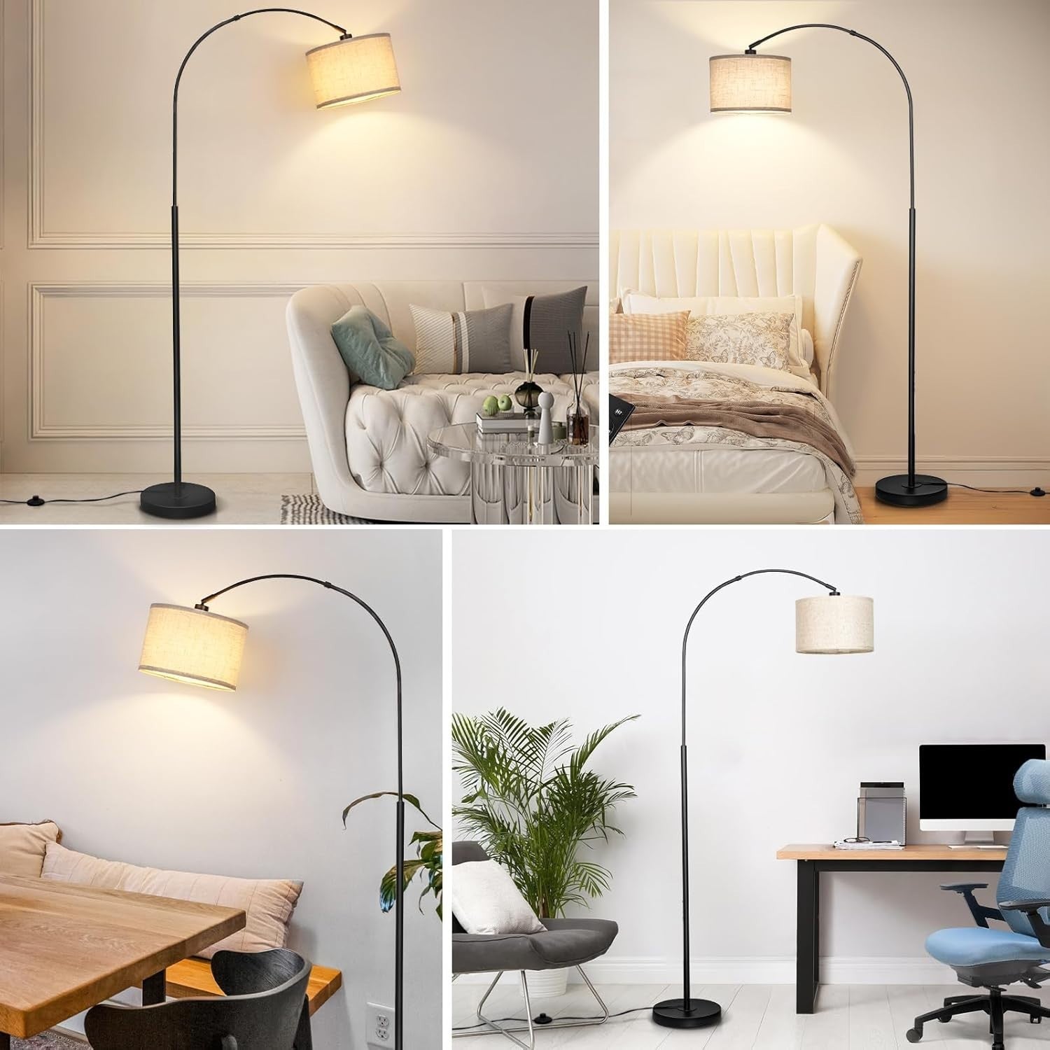Modern Arc Floor Lamp with Remote & Foot Switch | Dimmable LED Reading Light