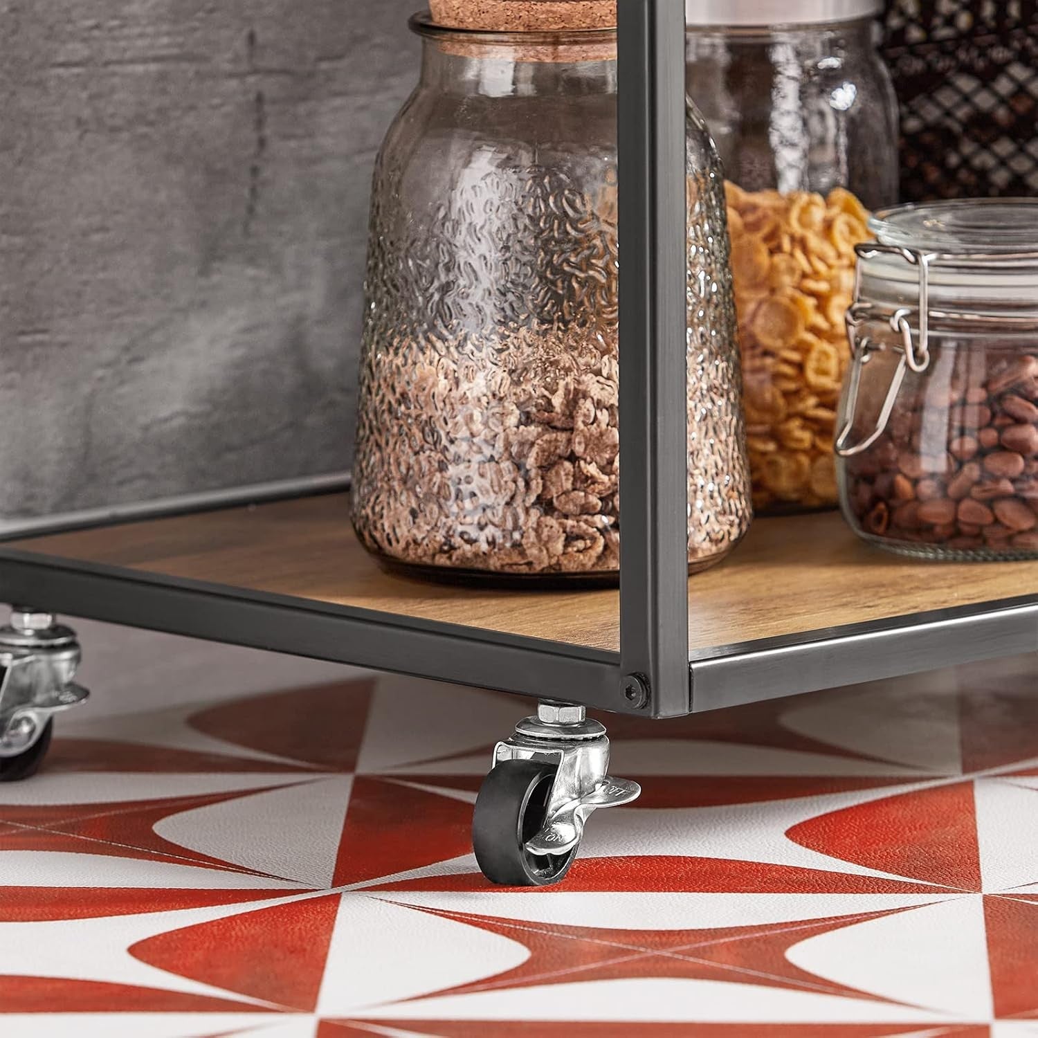Industrial Kitchen Trolley on Wheels with Drawer 3 Shelves Storage Cart
