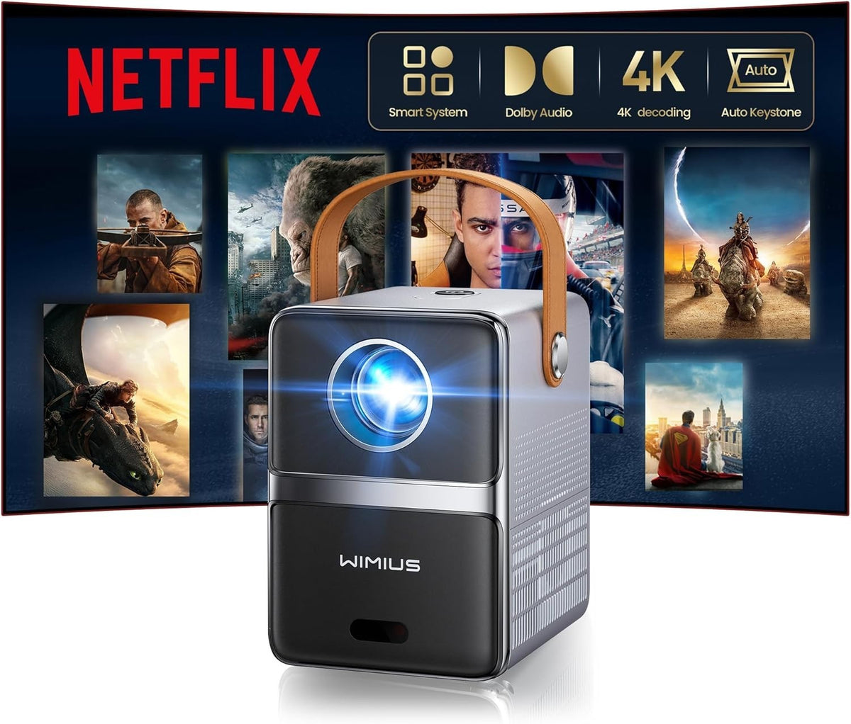Netflix Dolby 1080P Smart Projector WiFi 6 Bluetooth Short Throw