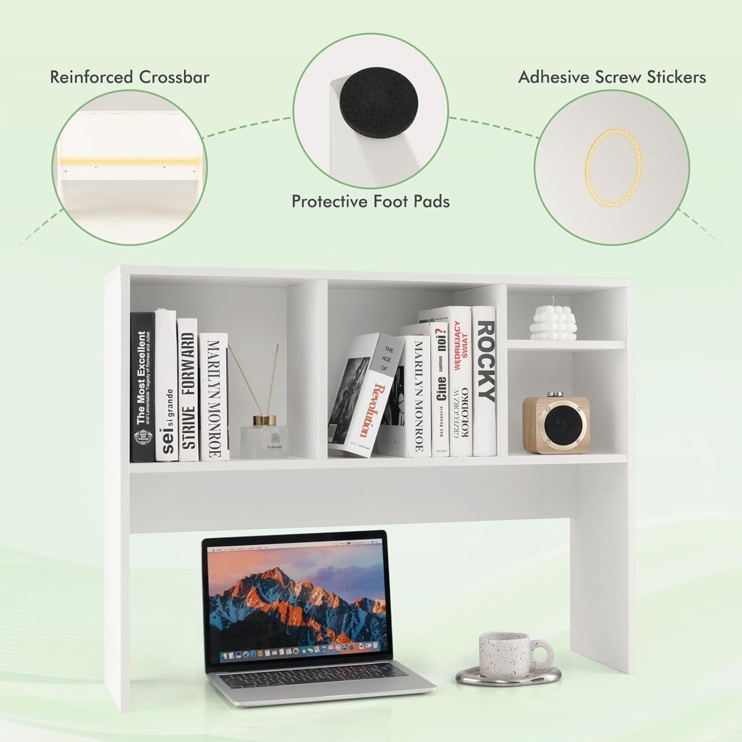 White Desktop Bookshelf Hutch 4-Shelf Countertop Storage Rack Monitor Organizer