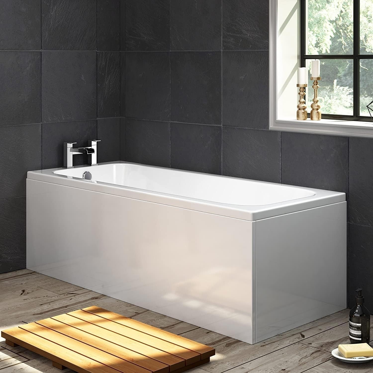 Modern White Gloss Single Ended Straight Acrylic Bath 1500x700mm Square Tub