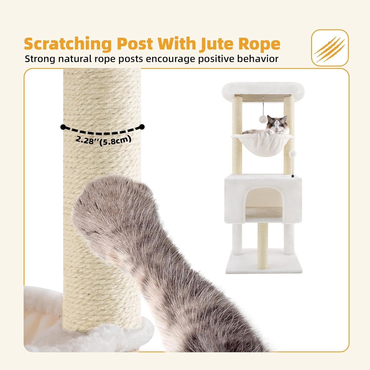 110cm Cat Tree Tower with Condo Hammock Sisal Scratching Posts Indoor