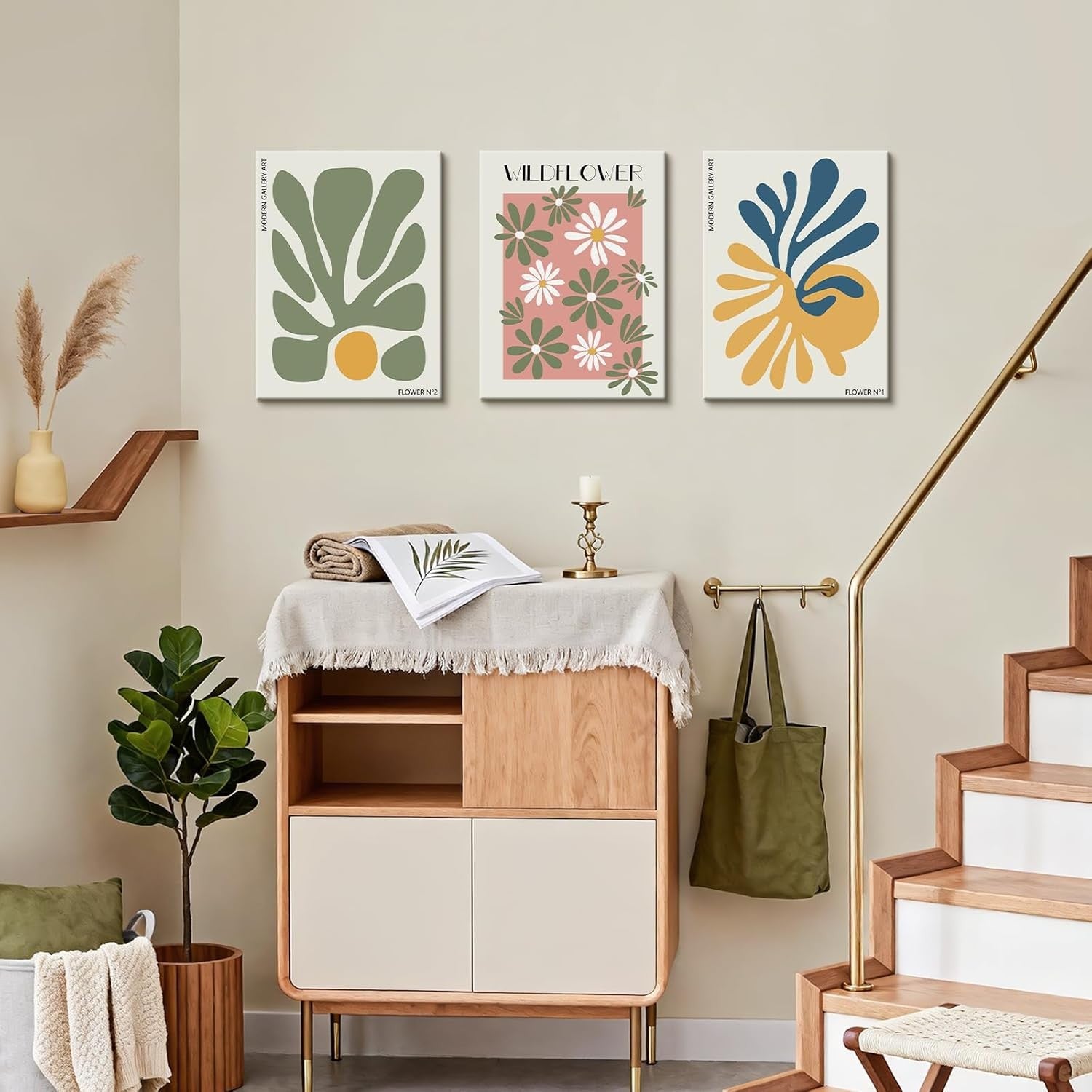 Boho Flower Market Canvas Wall Art Set 3 Framed 30x40cm
