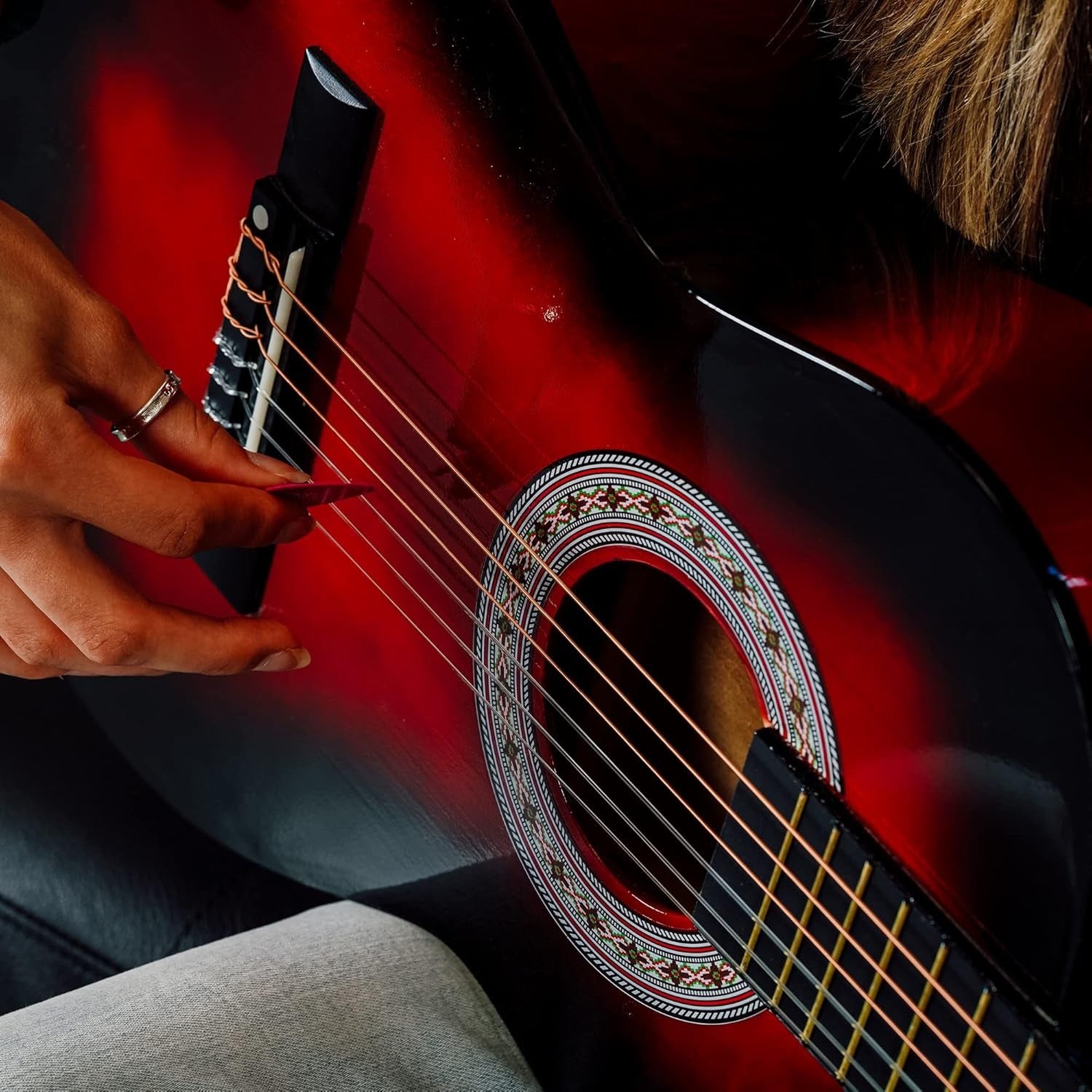 3/4 Kids Classical Guitar Nylon String Starter Pack Red w/ Bag