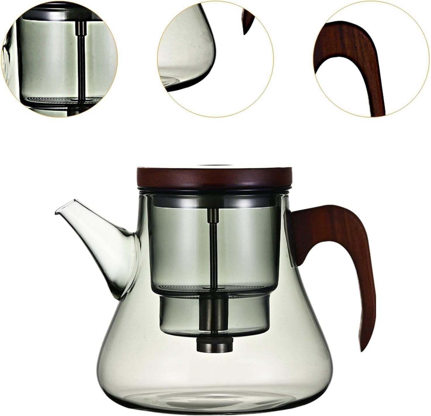 700ml Glass Teapot with Tea Strainer Water Separation Wood Handle