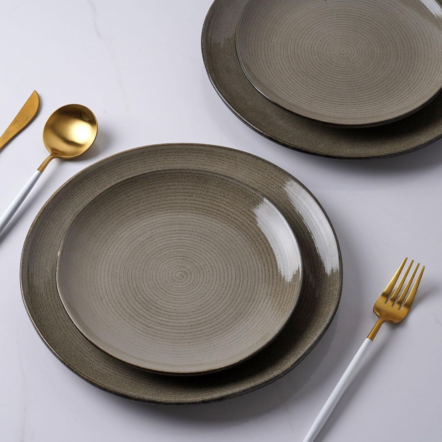 18pc Stoneware Dinnerware Set Plates Bowls Dark Olive Service for 6