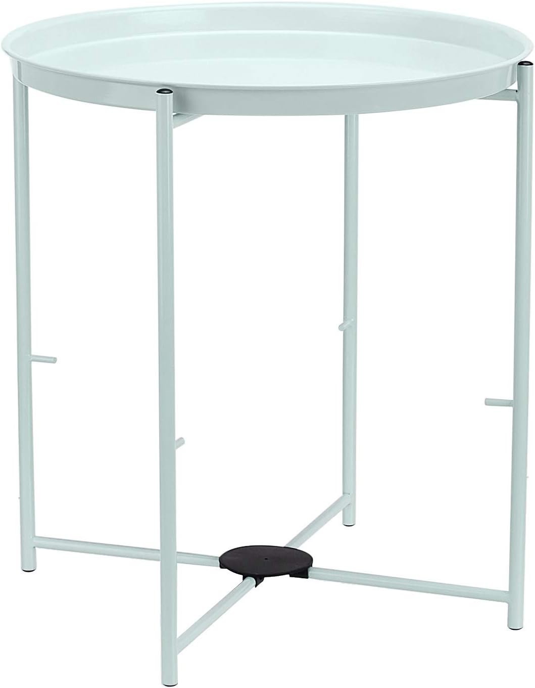 Round Storage End Table Green with Fabric Bin 45x45x48cm Modern