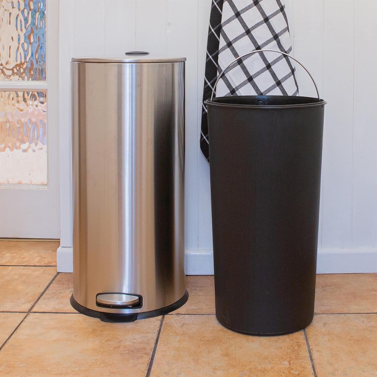 30L Stainless Steel Kitchen Pedal Bin Tall Slim Brushed Dustbin