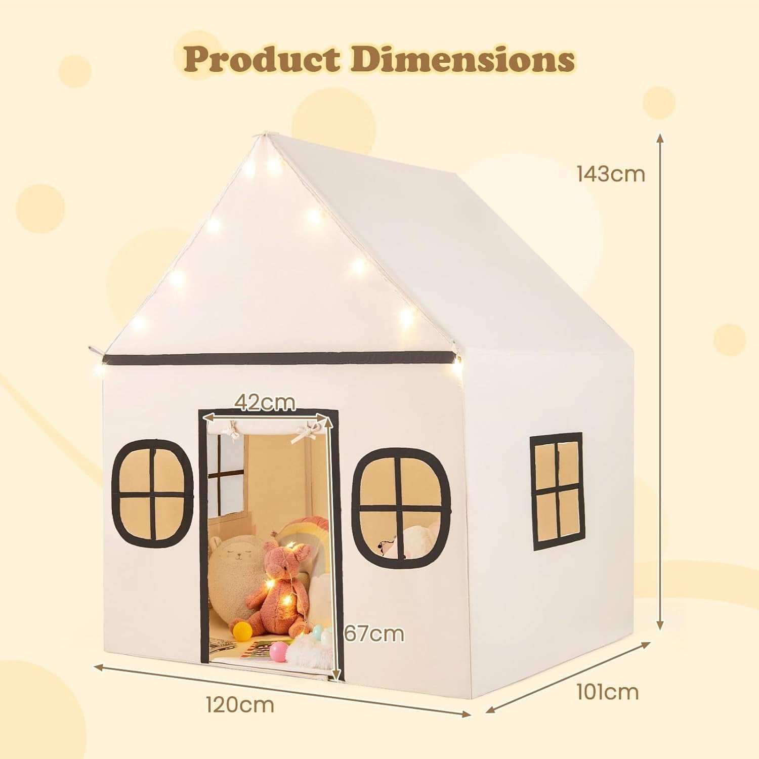 Kids Indoor Castle Tent w Star Lights Plush Mat Windows Storage