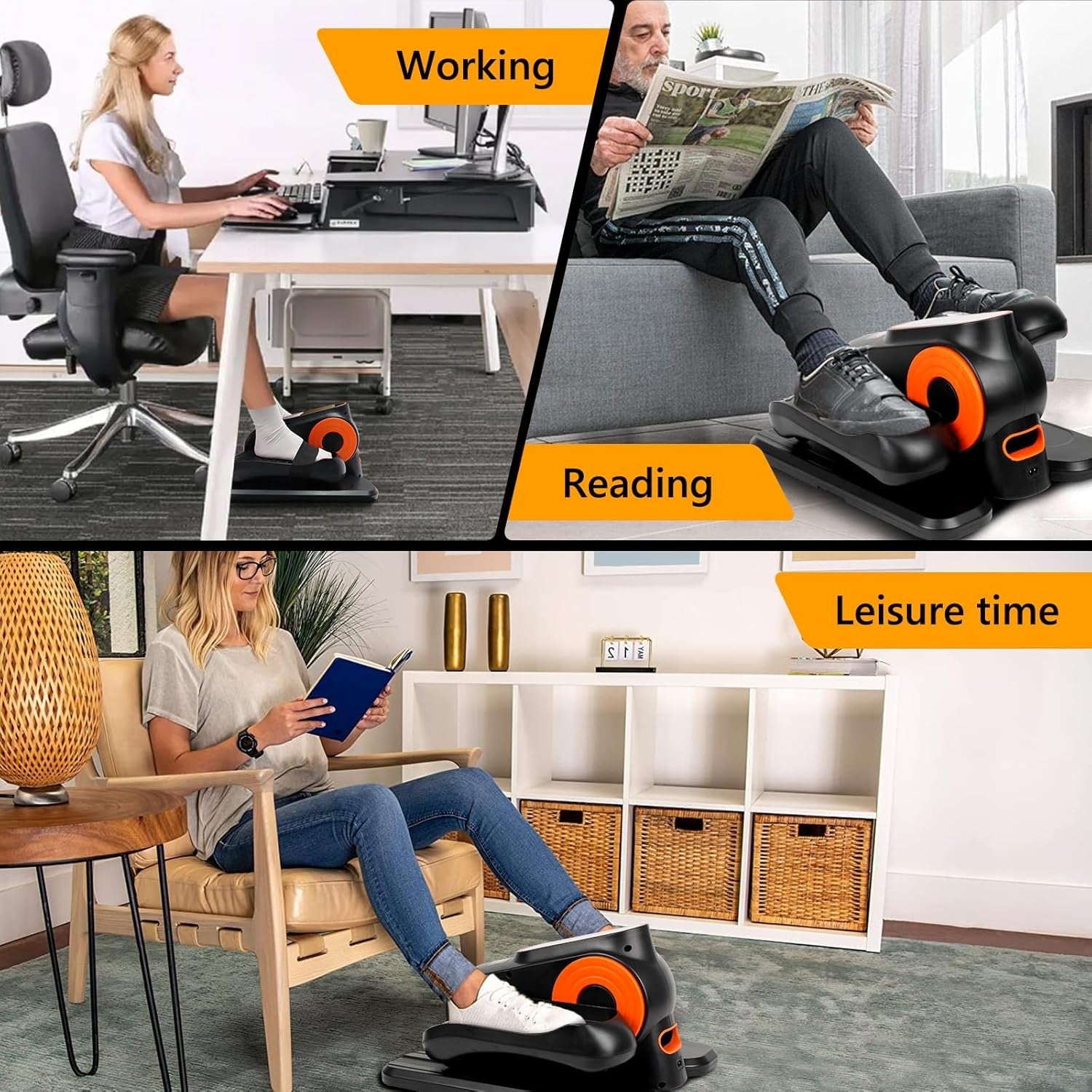 Under Desk Elliptical Trainer Electric Quiet Seated Pedal Leg Exerciser