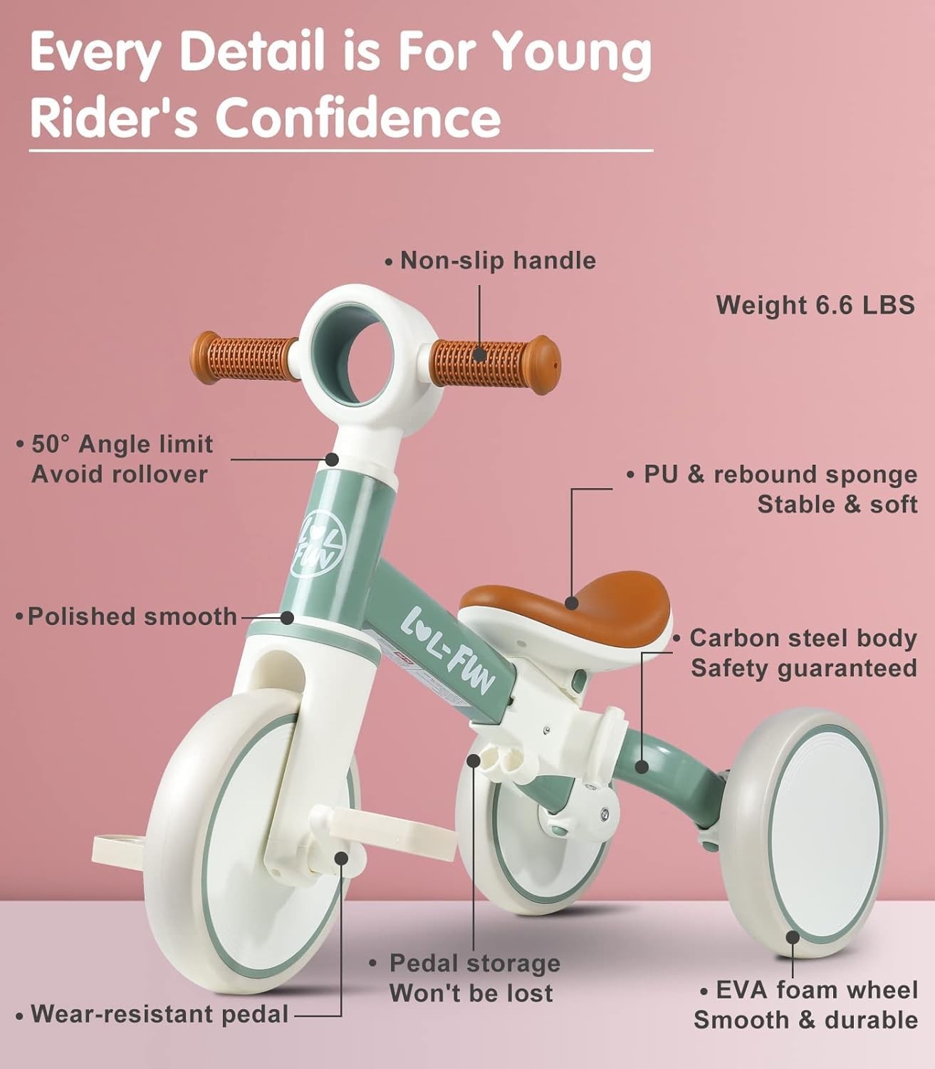 4 in 1 Kids Tricycle Balance Bike Toddler Trike Removable Pedals 1-4Y