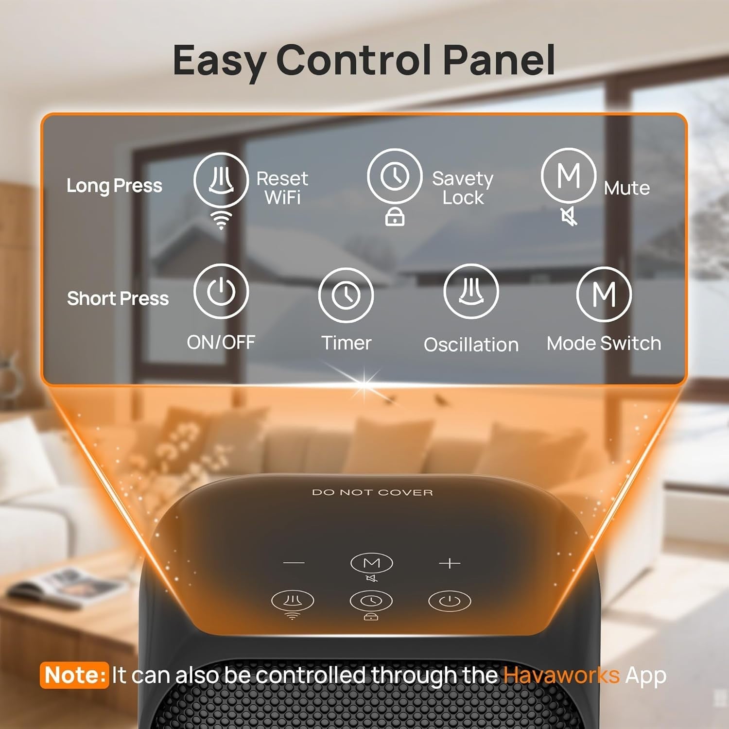 1500W Smart Tower Heater WiFi Voice Control Energy Efficient Black