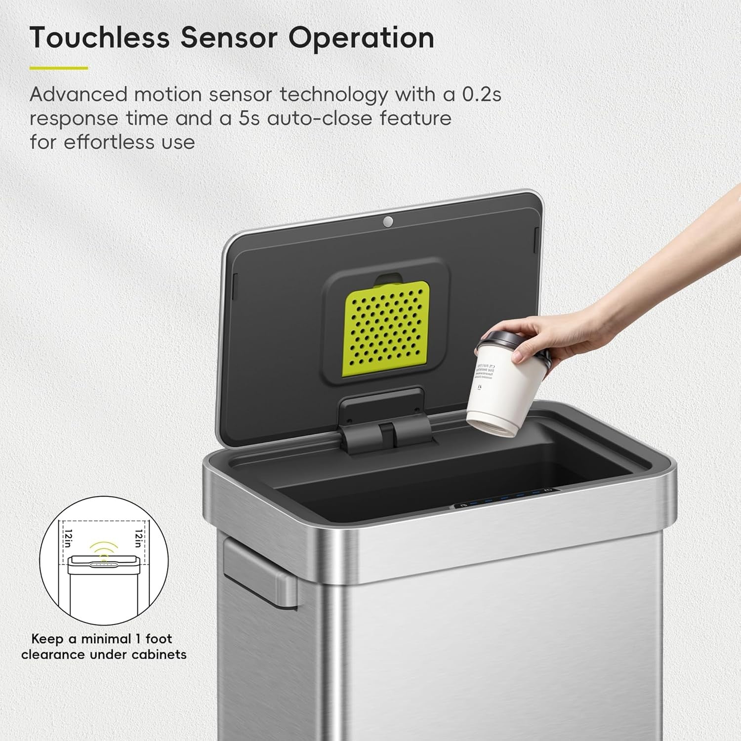 50L Sensor Kitchen Bin Brushed Steel Soft Close