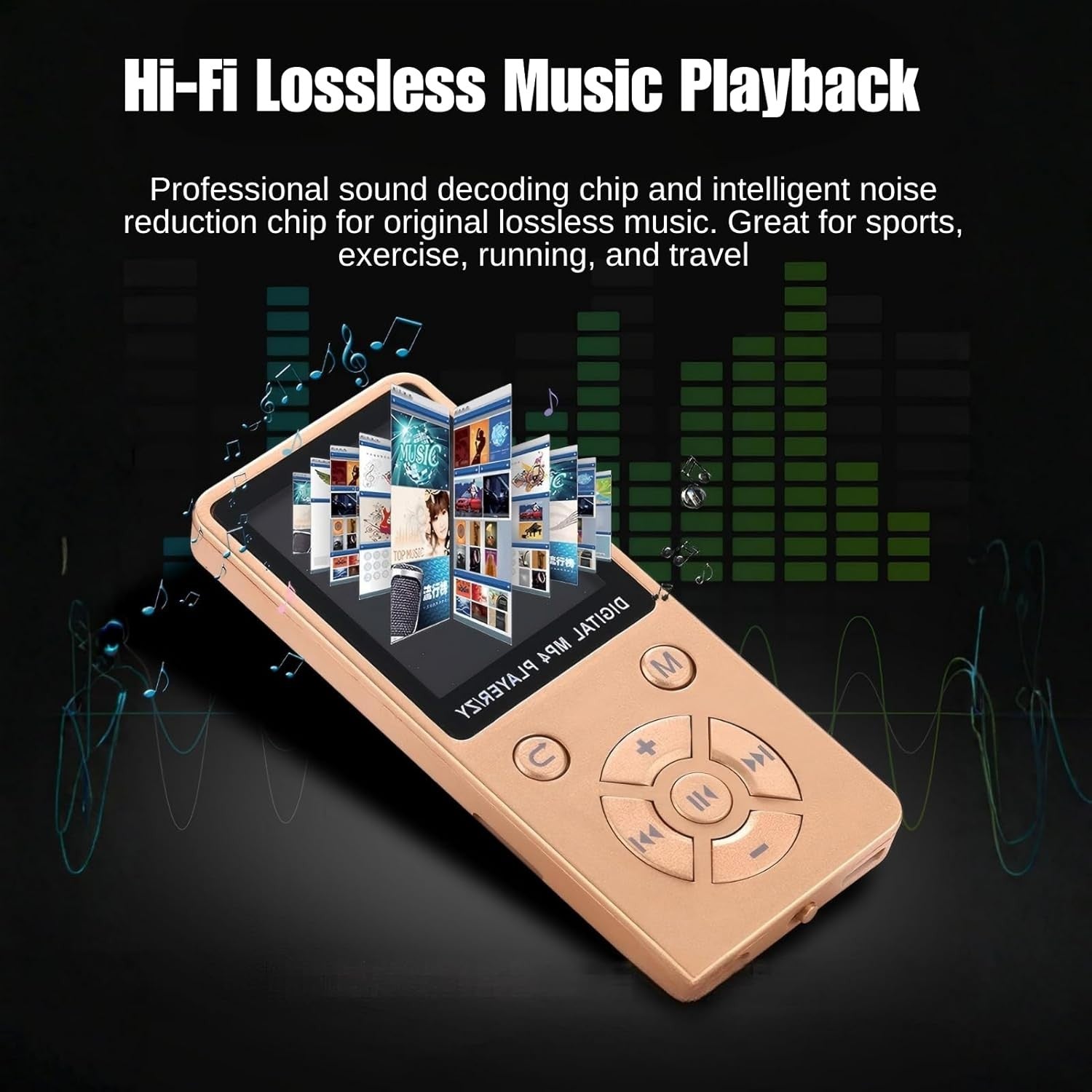 64GB Bluetooth 5.0 MP3 MP4 Player 1.8" LCD FM Radio Gold
