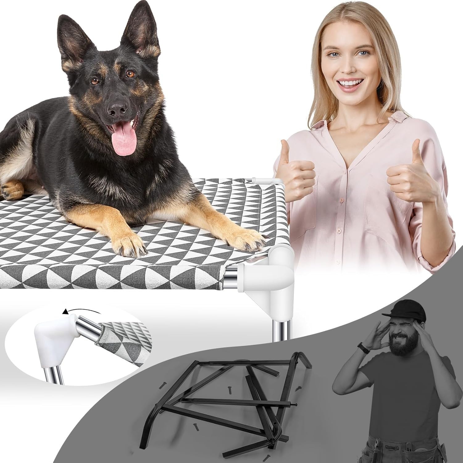 Raised Dog Bed 99x71cm Elevated Outdoor Pet Cot Portable