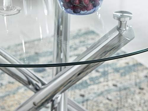 Round Glass Dining Table 100cm Silver Chrome Modern 4 Seater